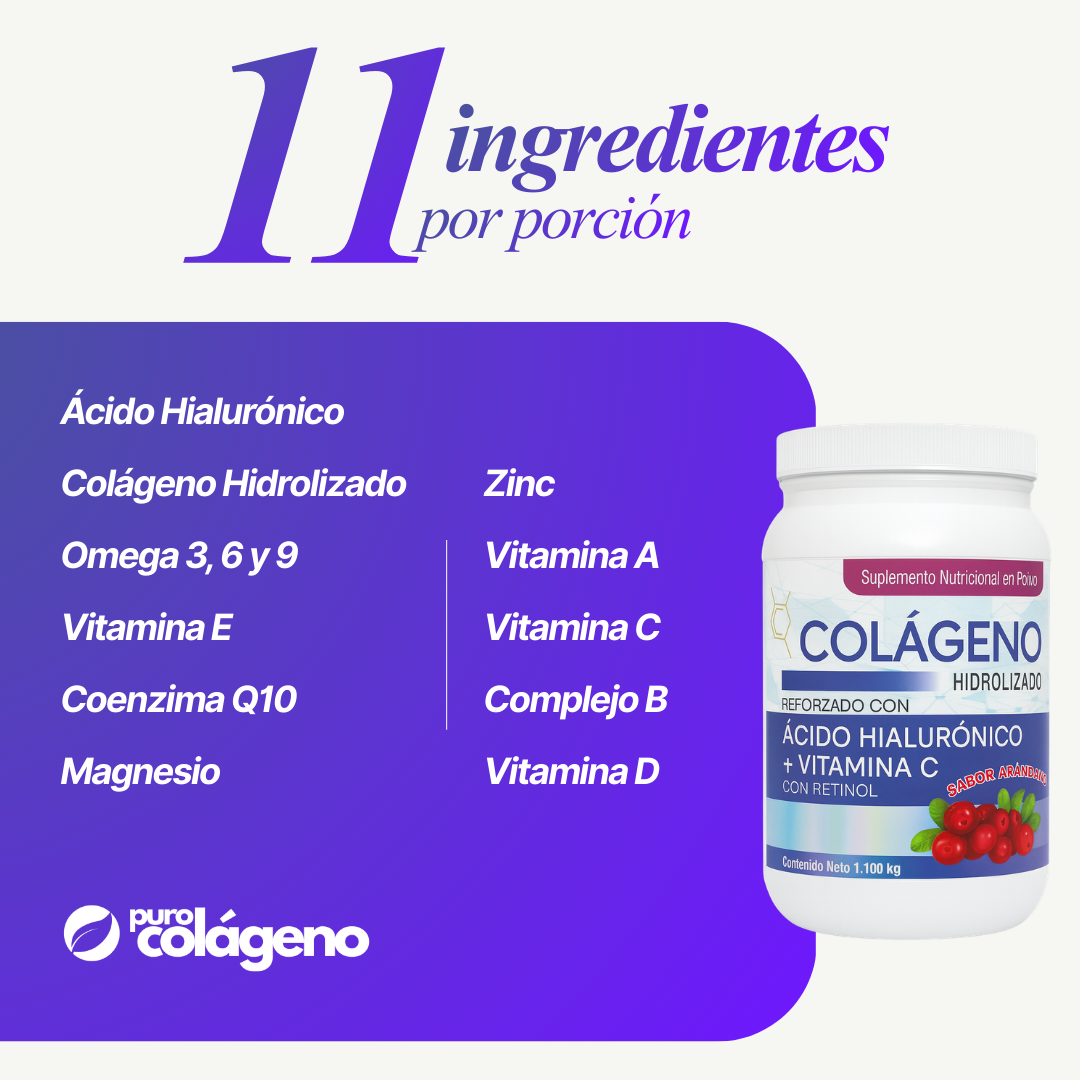Colágeno Hidrolizado con Ácido Hialurónico • Arándano 🫐 1.100kg