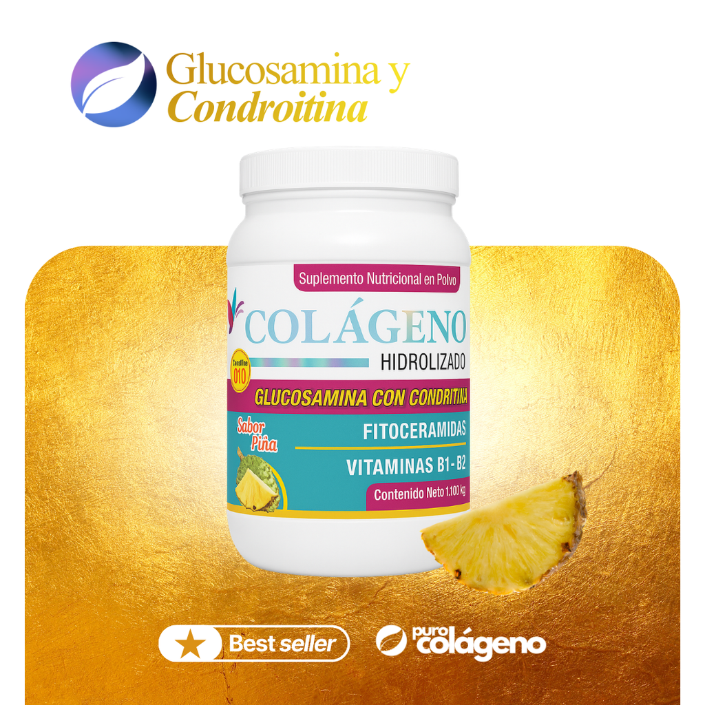 Colágeno Hidrolizado reforzado con Glucosamina y Condroitina • Piña 🍍 1.100kg