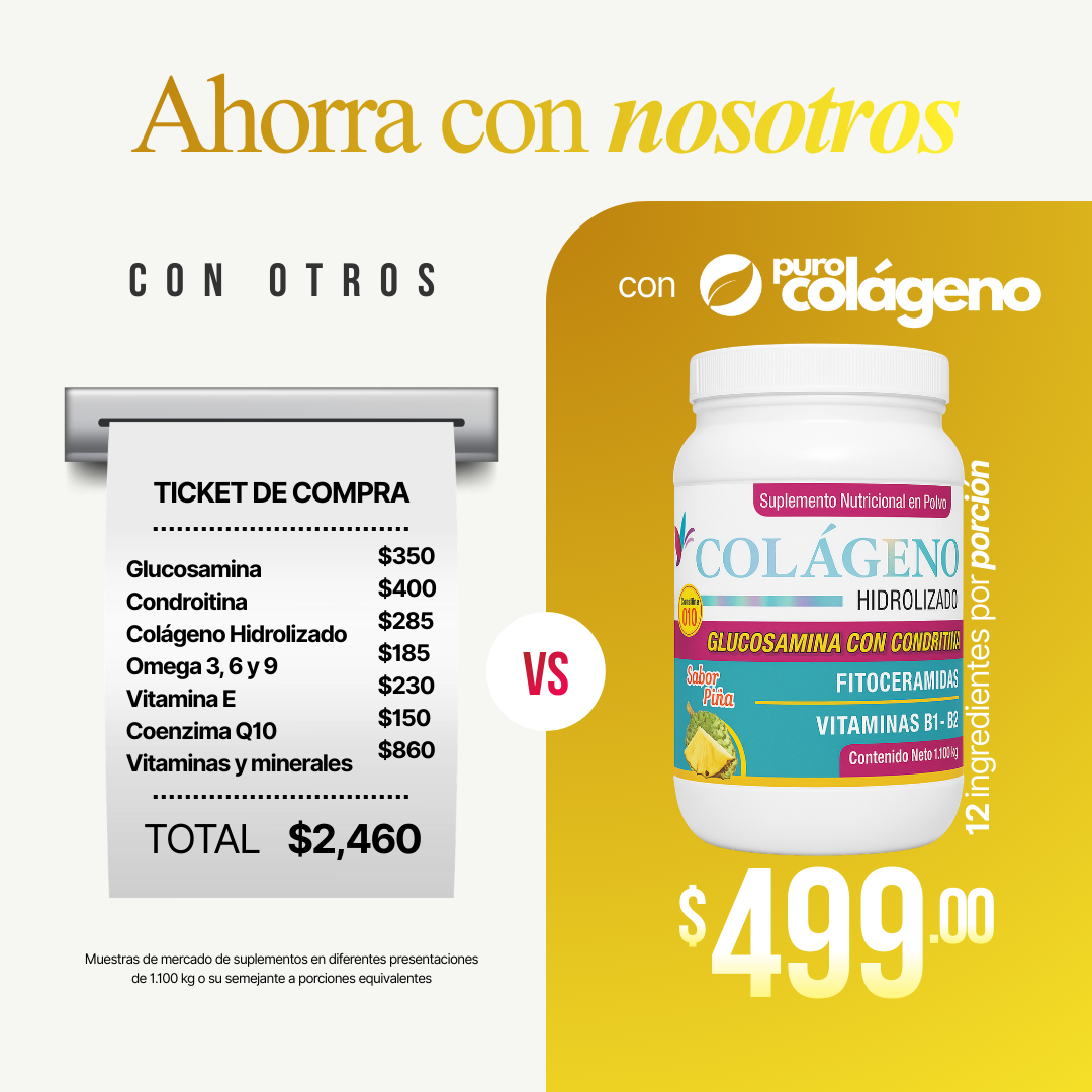 Colágeno Hidrolizado reforzado con Glucosamina y Condroitina • Piña 🍍 1.100kg