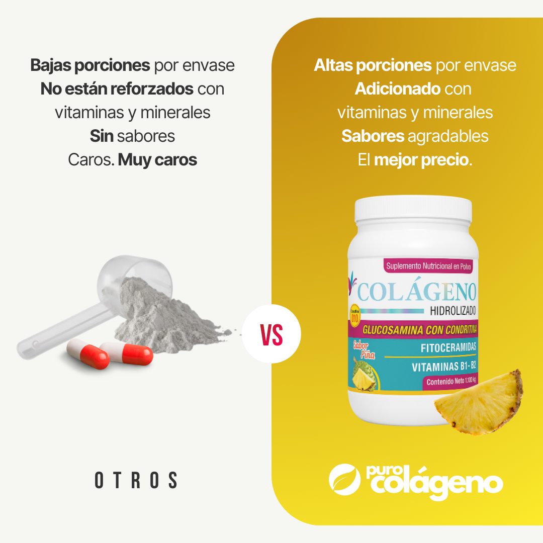 Colágeno Hidrolizado reforzado con Glucosamina y Condroitina • Piña 🍍 1.100kg