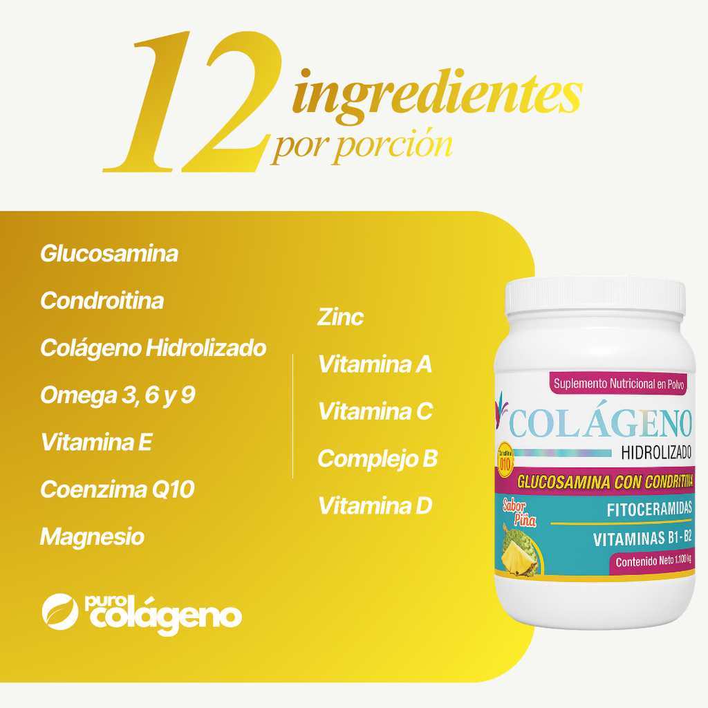 Colágeno Hidrolizado reforzado con Glucosamina y Condroitina • Piña 🍍 1.100kg