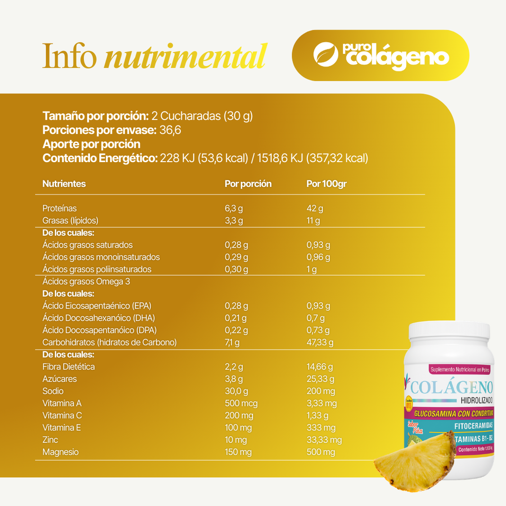Colágeno Hidrolizado reforzado con Glucosamina y Condroitina • Piña 🍍 1.100kg